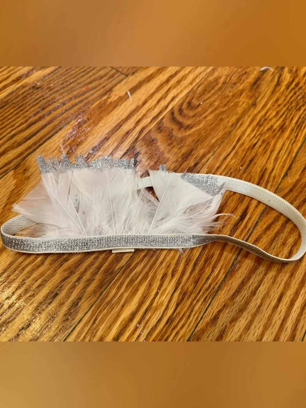 Feather Trim Elastic Headband in Silver